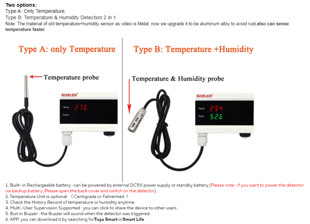 Tuya WIFI Temperature Thermometer Humidity Hygrometer Detector  (WIFI ) كاشف درجة الحرارة والرطوبة المزدوج