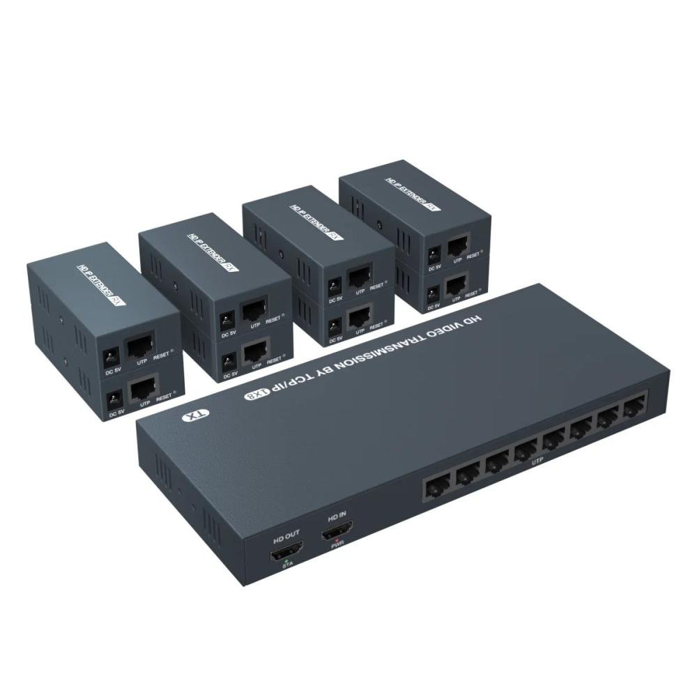 200M1x8 HDMI Extender Splitter Multiple Over Single Cable CAT6/7